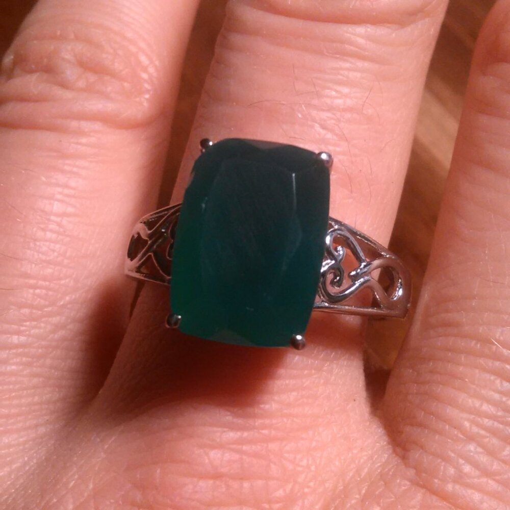 Verde Onyx Stainless Steel Solitaire Ring (Size 10)--Discounted